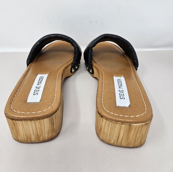 Steve Madden Womens Belong Slip On Thick Black Faux Leather Sandels Sz 39=8.5 - Picture 4 of 12